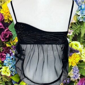 H&M Beaded Black Tulle Top with Spaghetti Straps